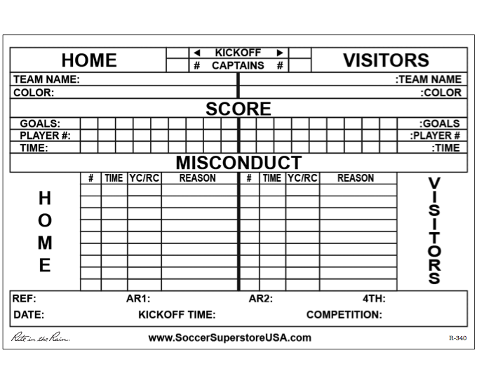 Referee Match Report Pad Scoresheets